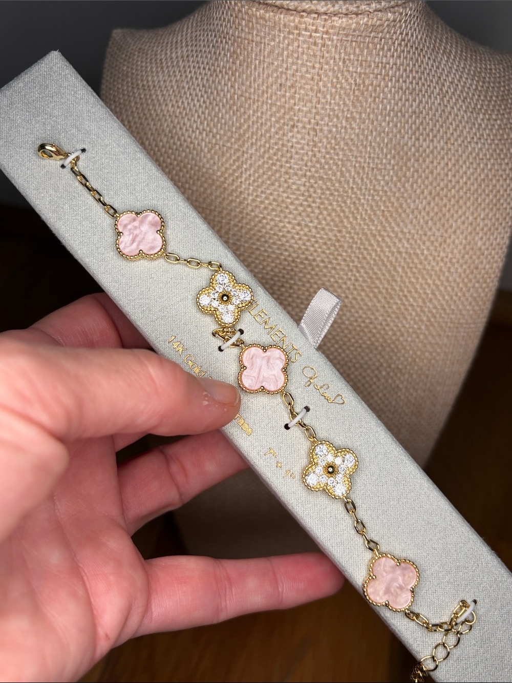 Element Gold-Tone Bracelet with Pink Mother-of-Pearl Clover Motifs